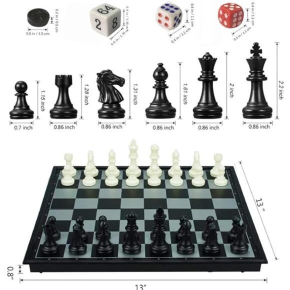 Chess Checkers Backgammon Set, KAILE Magnetic Chess Travel Magnet Chess - Picture 2 of 7